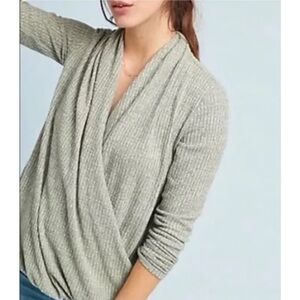 Anthropologie Gray V-Neck Sweater
